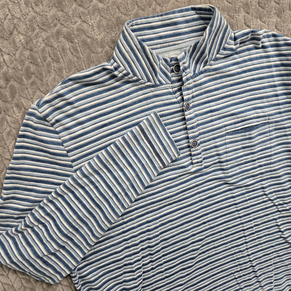 Johnnie-O Mens Palmo Indigo Striped Henley Pullover Shirt Large JMKO2910